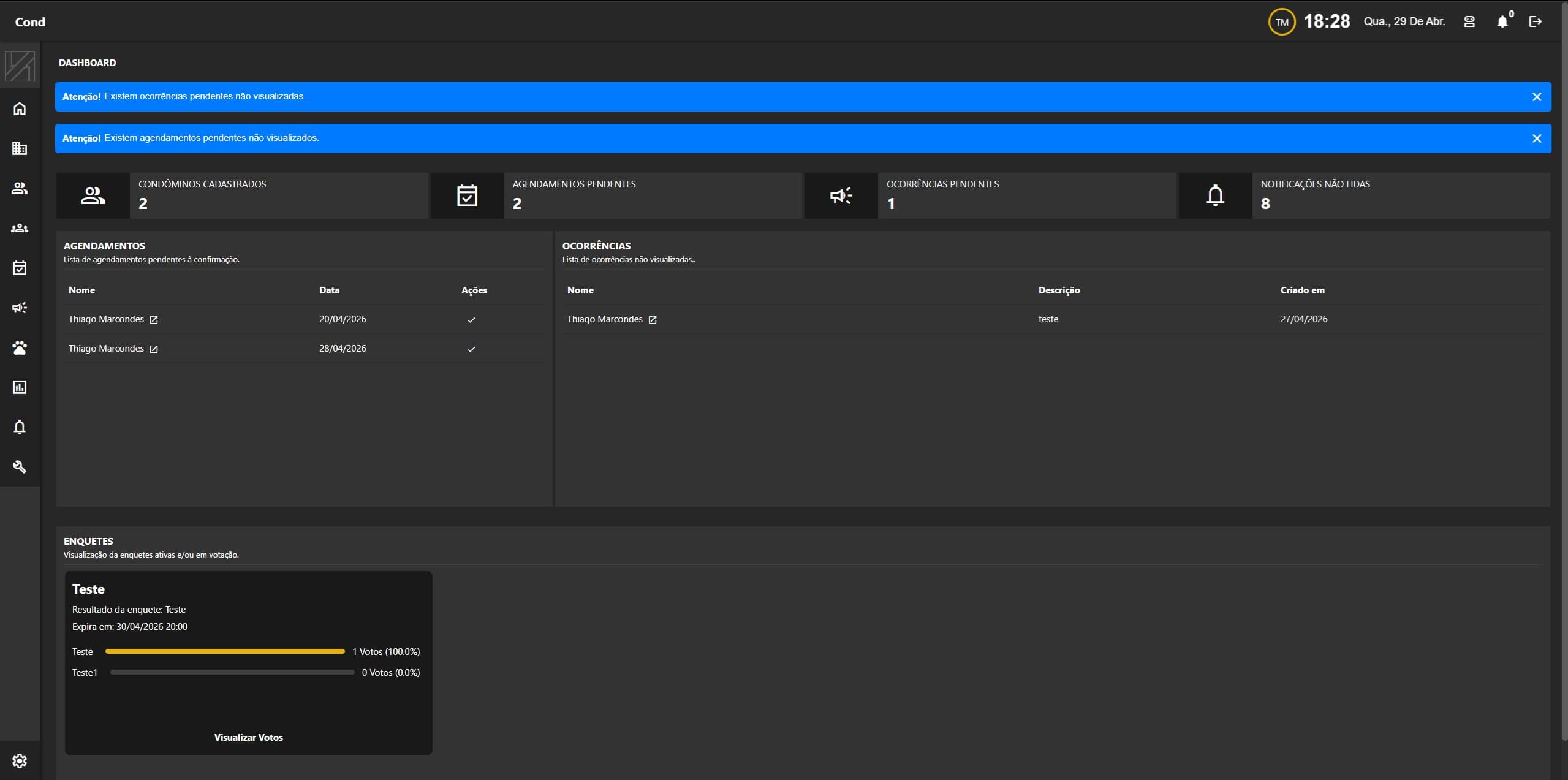 Dashboard do Zeum Cond
